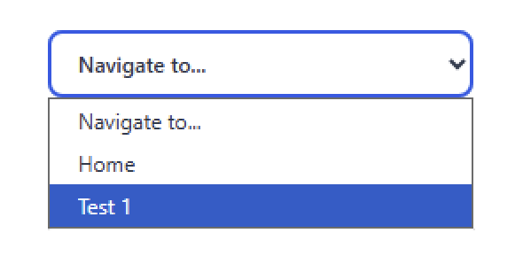 BASidekick navigation dropdown with Home and Test 1 destinations