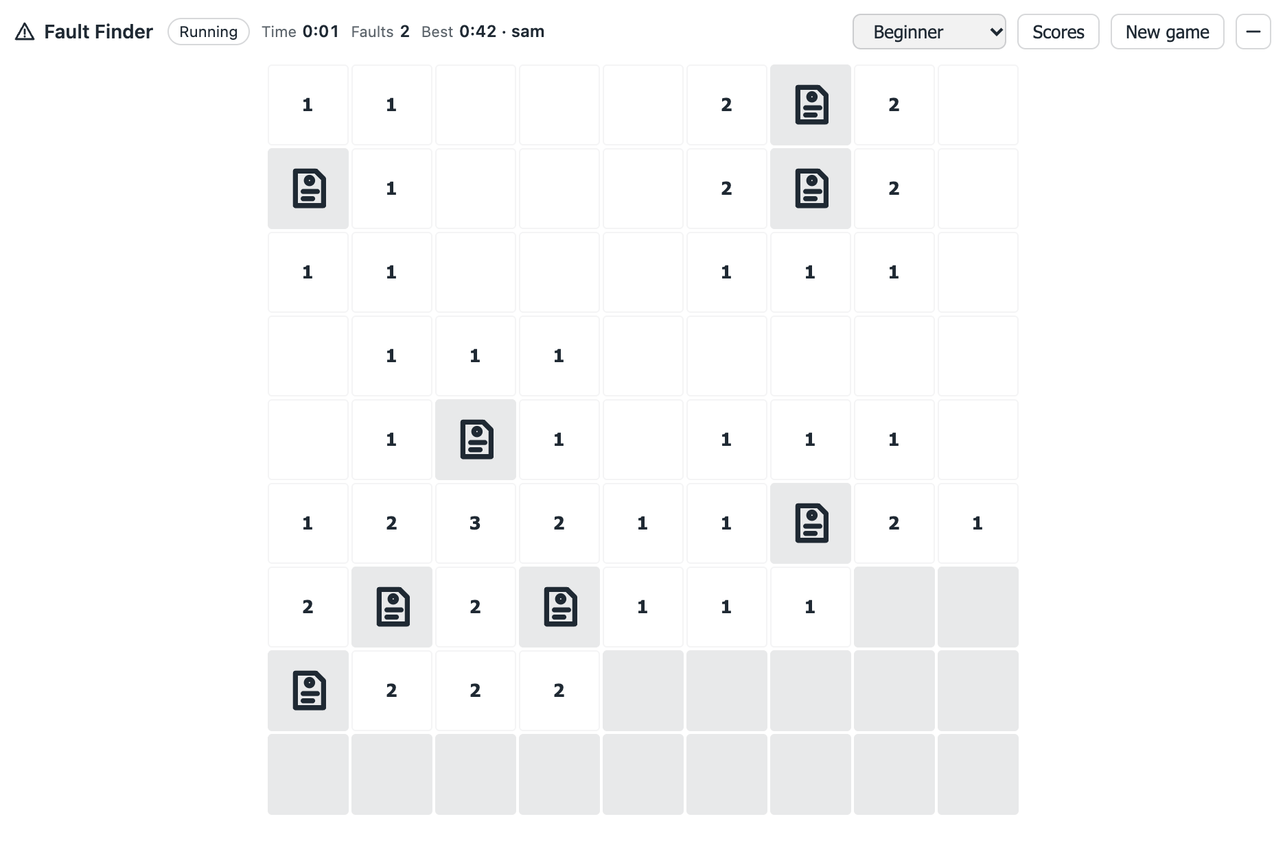 Fault Finder: a minesweeper floor with fault counts and lockout tags